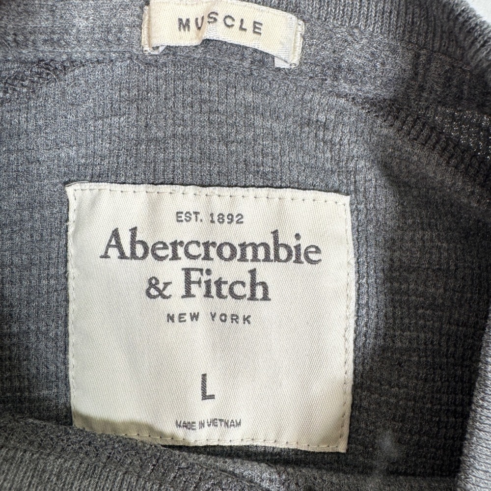 Vtg Abercrombie & FitchWaffle Knit Thermal Large Grey Muscle Fit Long Sleeve Men - Picture 3 of 7